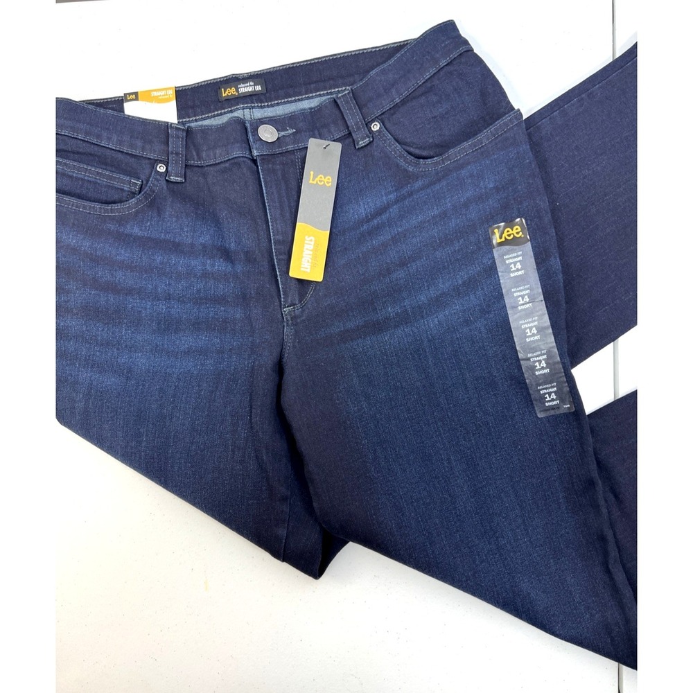 NWT Lee Women's Straight Leg Relaxed Fit Blue Denim‎ Jeans Comfort Size 14S